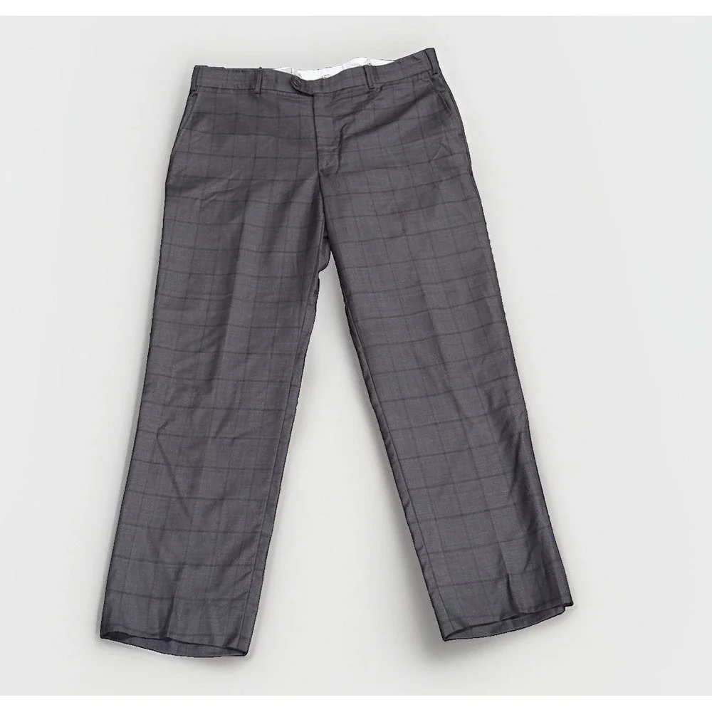 Ermenegildo Zegna Cloth Traveller Saks Wool Silk Gray Windowpane Suit Men's 44